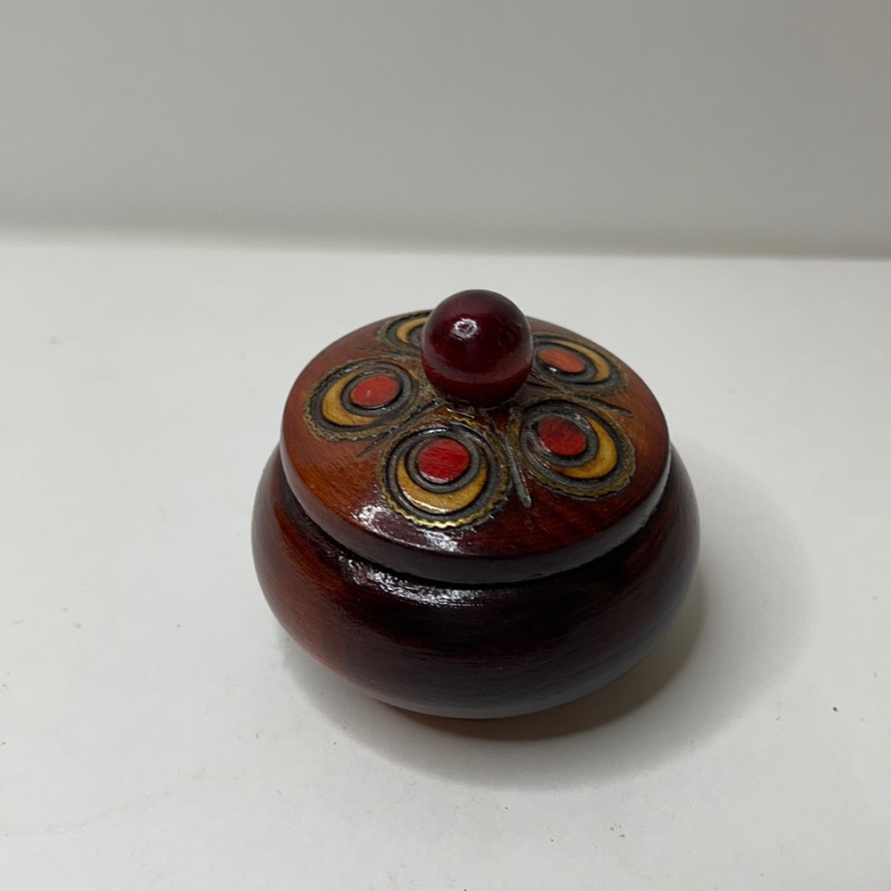 Trinket box Antique handmade Turned and carved Wood storage memory box ash urn